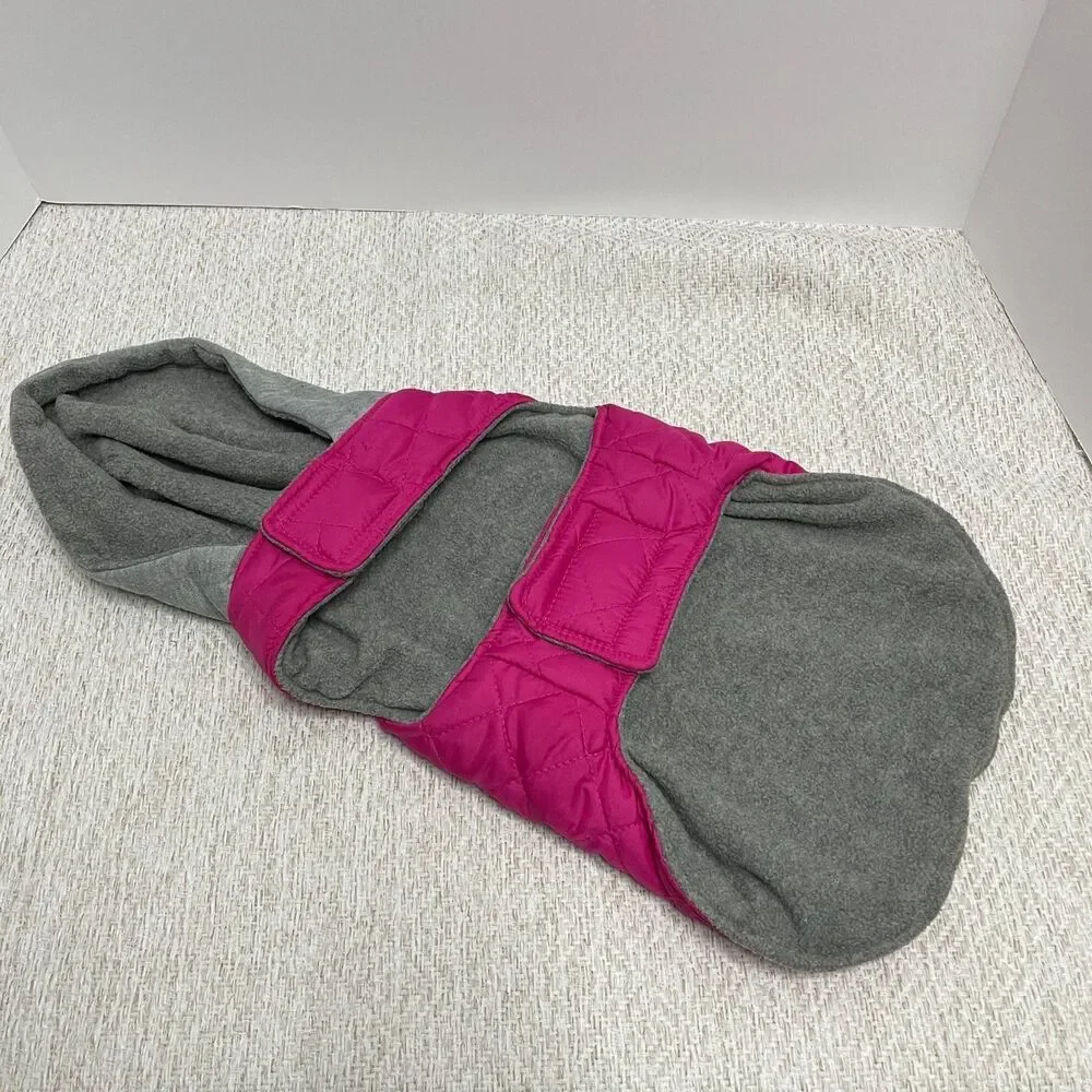 Fashion Dog M Pink Gray Quilted Sweater Shirt with Hoodie **READ**